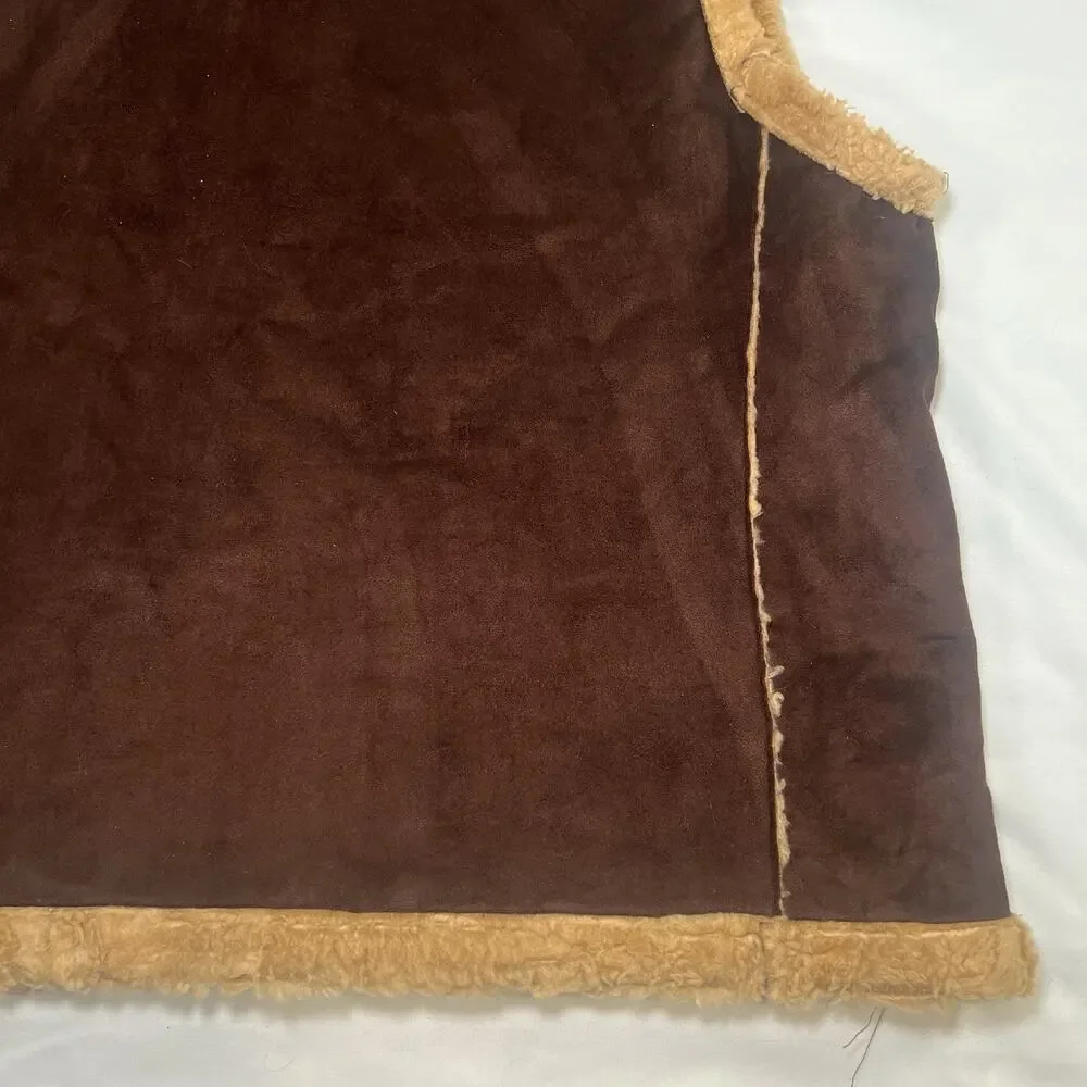 Tasha Polizzi Vest Size L Brown Faux Suede/Fur Full Zip Festival Boho Vintage